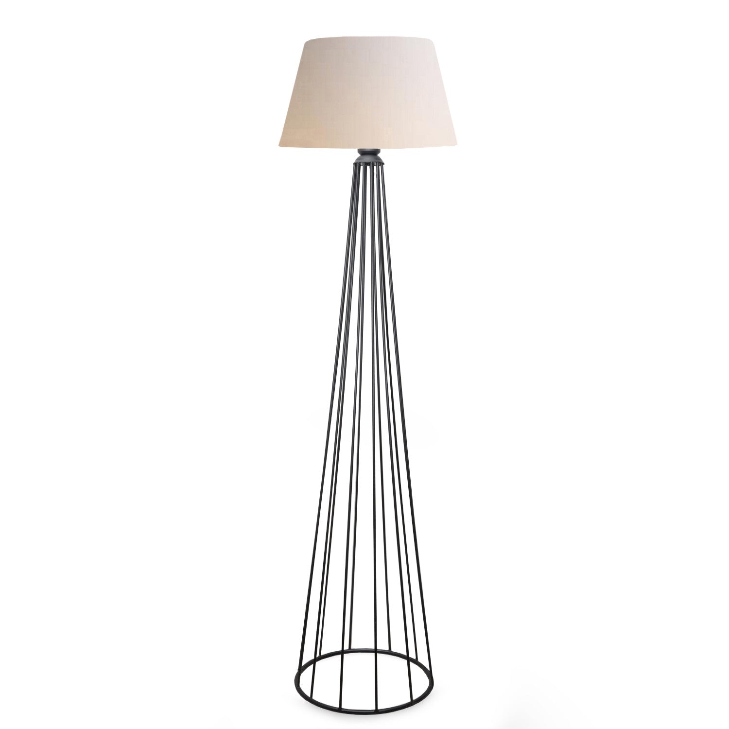 Lampadaire pied filaire cône Accena 155cm Métal Gris et Tissu Blanc crème