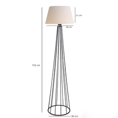 Lampadaire pied filaire cône Accena 155cm Métal Gris et Tissu Blanc crème