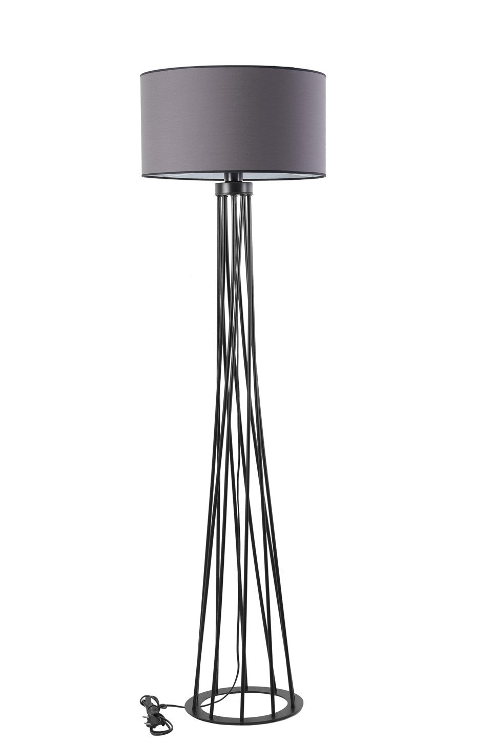 Lampadaire pied filaire torsade Ovalissa 175cm Tissu Anthracite et Métal Noir