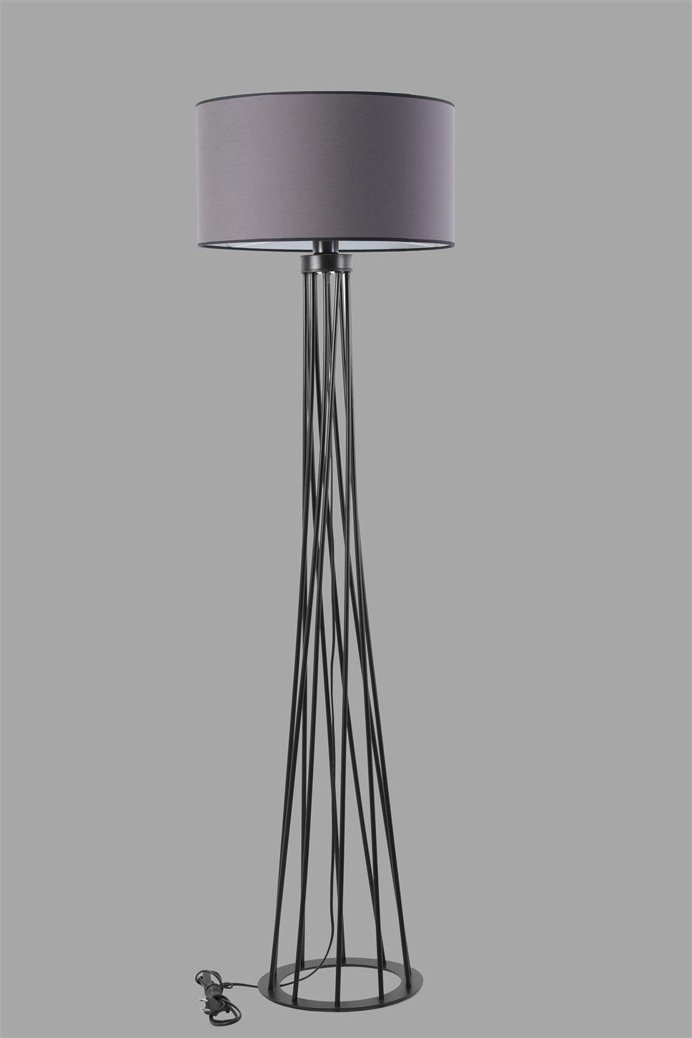 Lampadaire pied filaire torsade Ovalissa 175cm Tissu Anthracite et Métal Noir