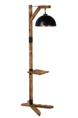 Lampadaire / table d'appointe style industriel Morille H185cm Métal Noir et Bois massif foncé