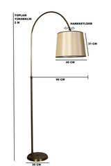 Lampadaire télescopique réglable Huib H200cm Tissu Beige et Métal Or