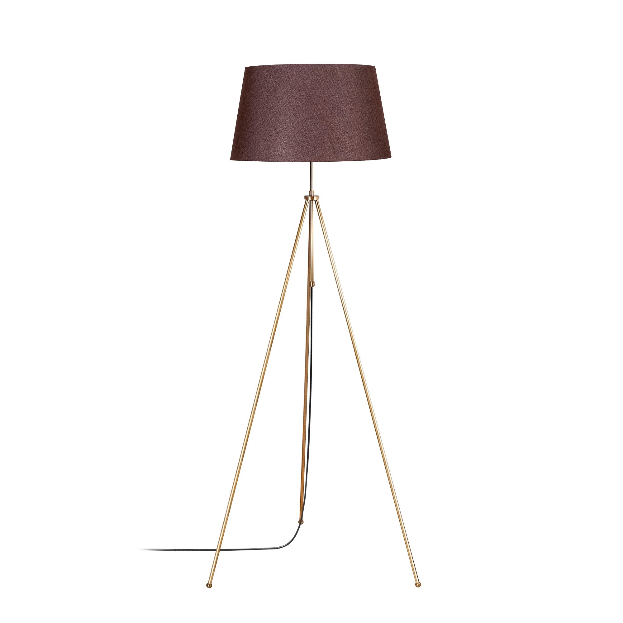 Lampadaire trépied fin Qiang 165cm Tissu Marron et Métal Or