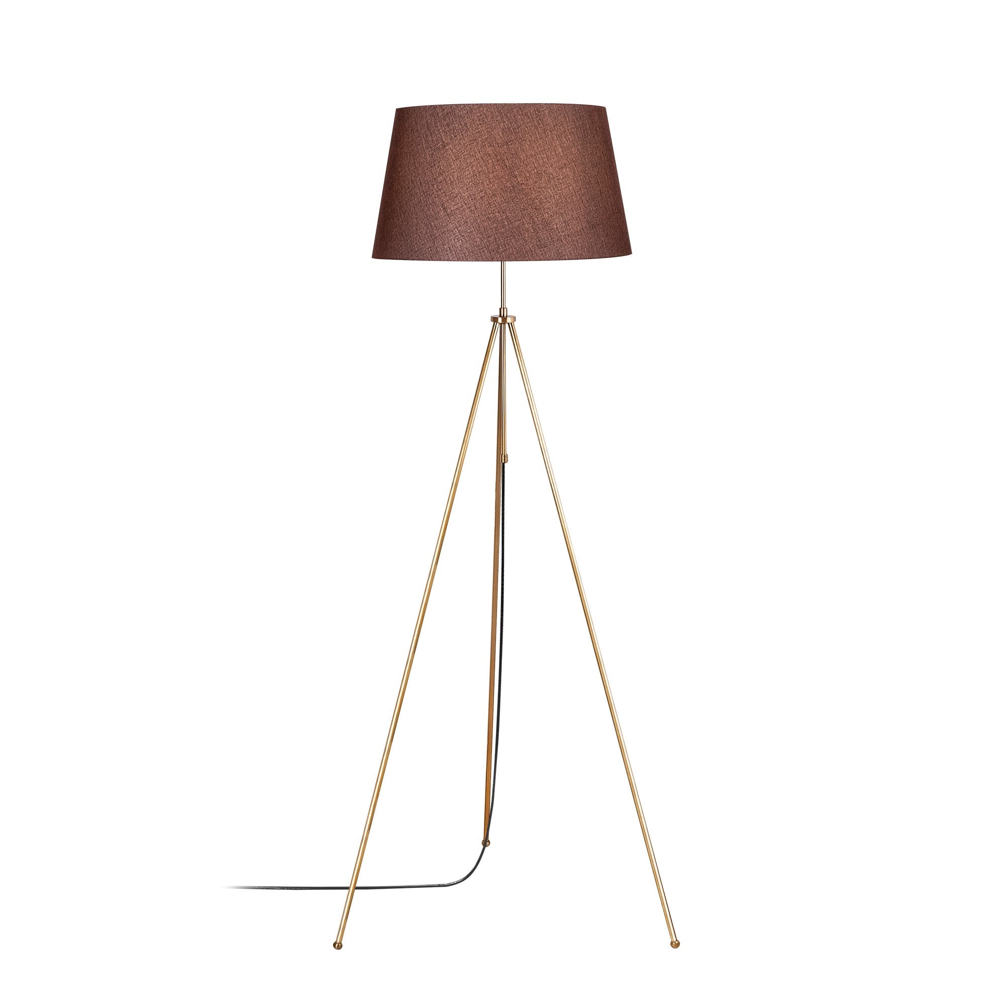 Lampadaire trépied fin Qiang 165cm Tissu Marron et Métal Or