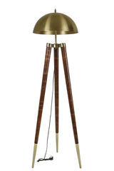 Lampadaire trépied Lactaire H165cm Bois de charme foncé et Métal Or