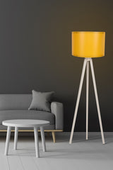 Lampadaire trépied Luca 145cm Tissu Jaune et Bois Blanc Blanc créme