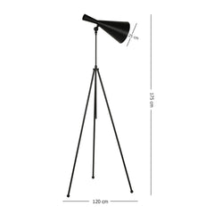 Lampadaire trépied mégaphone orientable Haruka 175cm Métal Noir