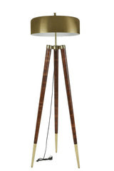 Lampadaire trépied Oronge H165cm Bois foncé et Métal Or