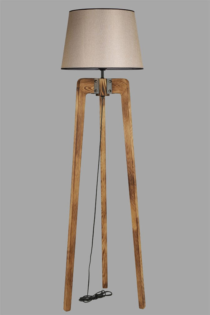 Lampadaire William H170cm Bois massif Naturel et Tissu Beige