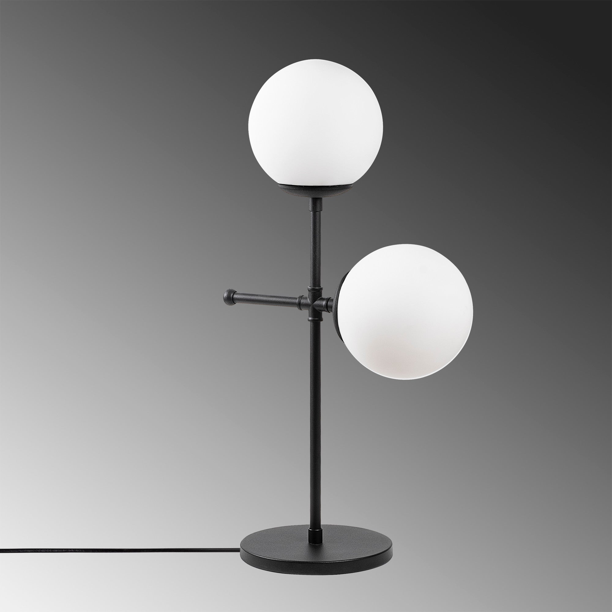 Lampe à poser deux globes Crucium H55 cm Métal Verre Noir Opale