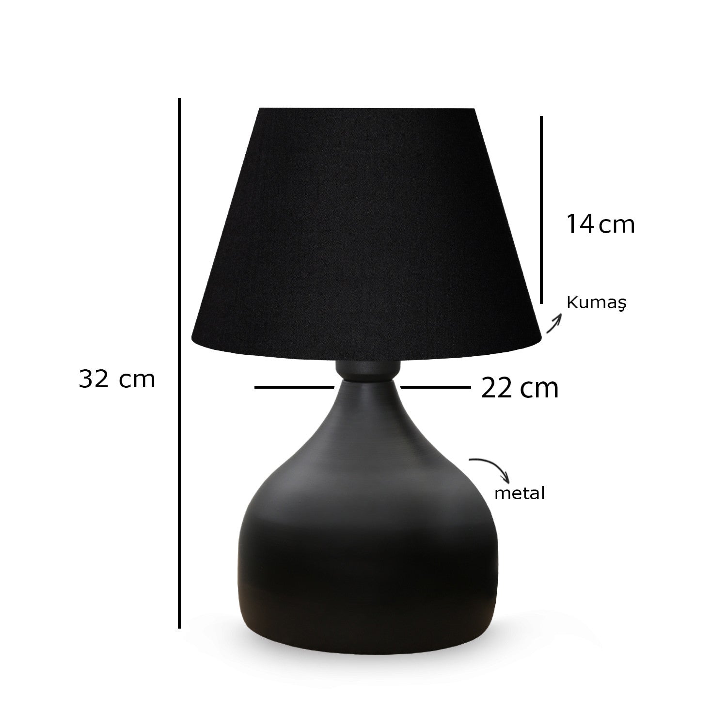 Lampe à poser Ouliope D22cm Métal et Tissu Noir