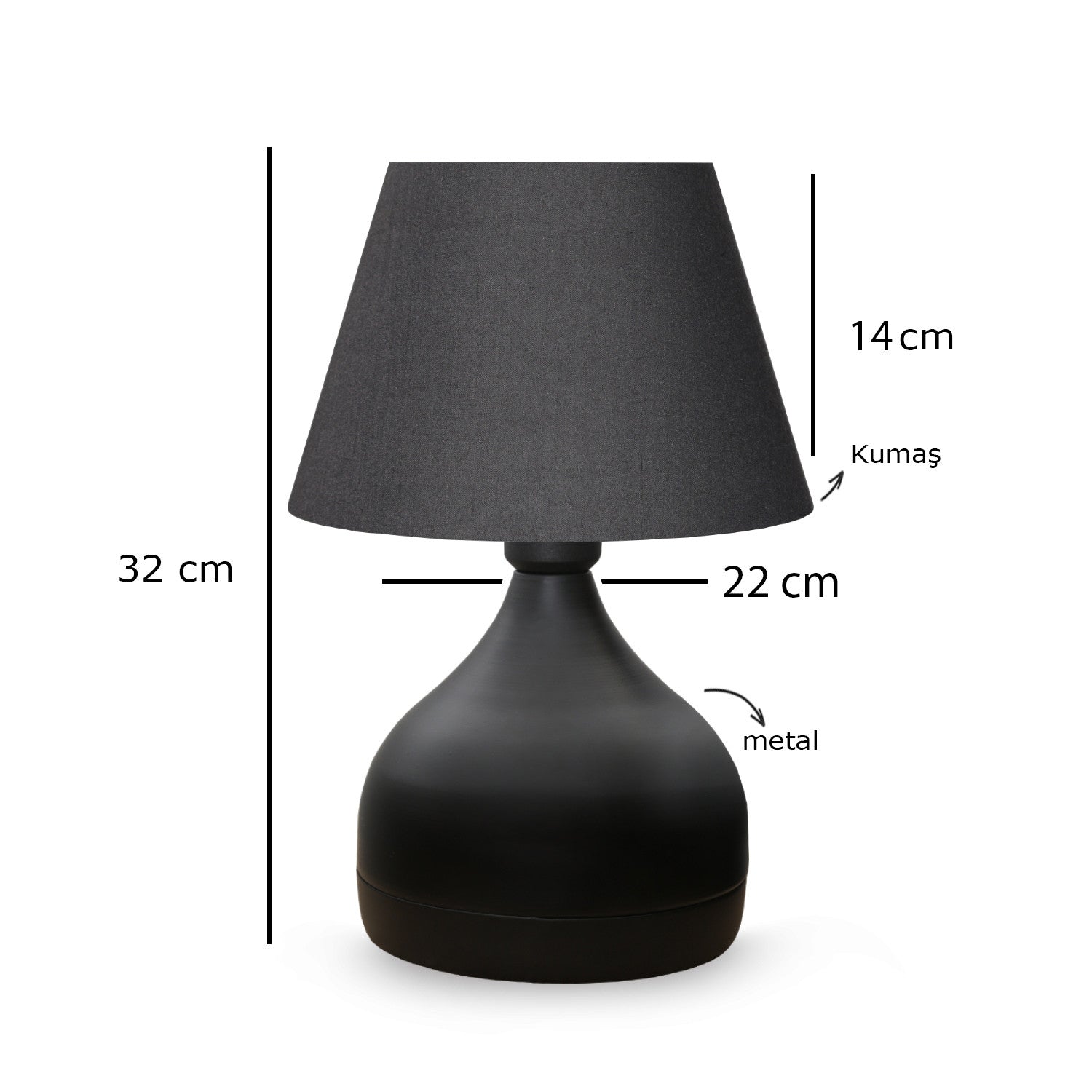 Lampe à poser Ouliope D22cm Métal Noir et Tissu Anthracite