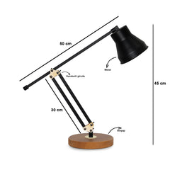 Lampe à poser réglable Souzac H45cm Métal Noir et Bois Naturel