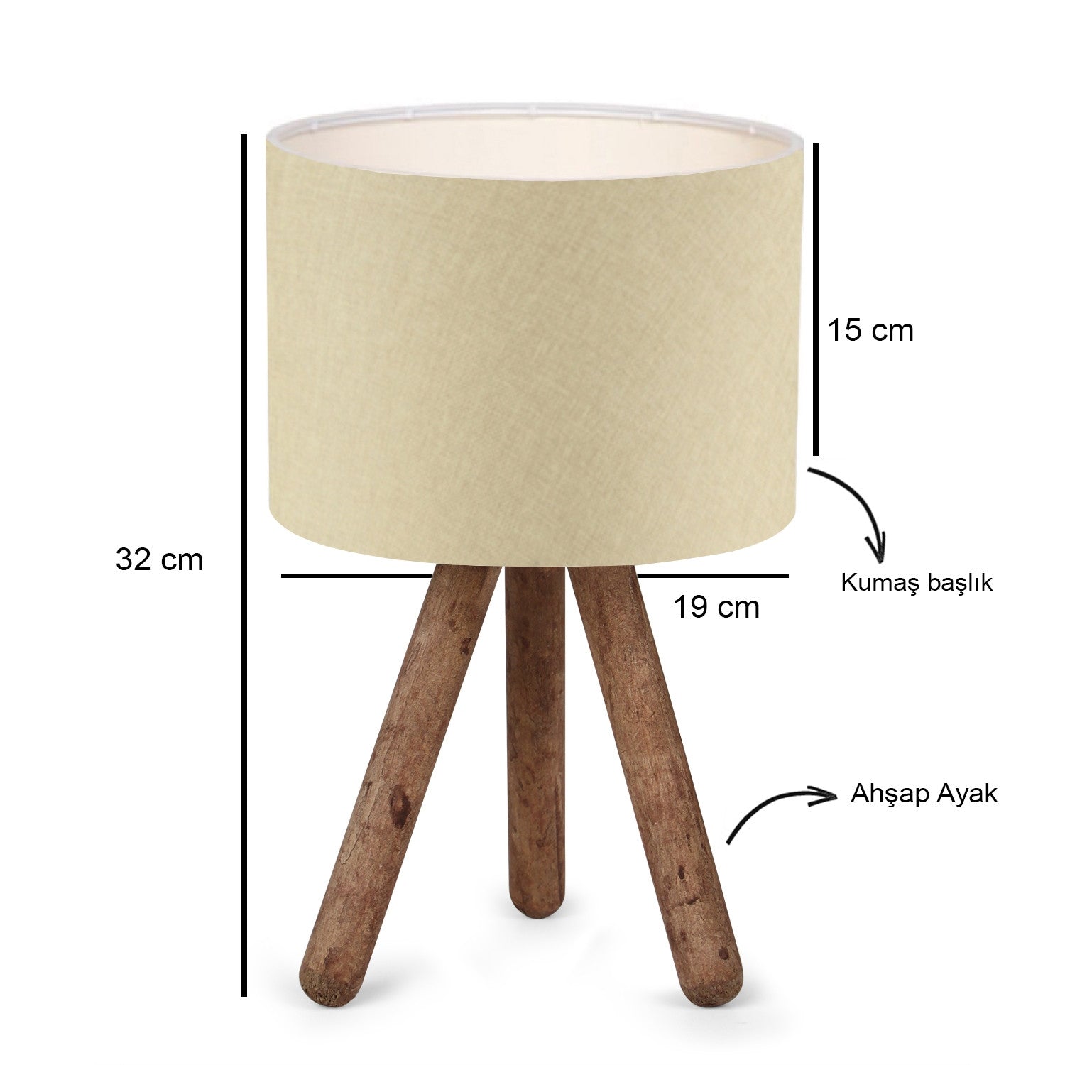 Lampe à Poser Scandinave Trépied Zelroy Bois et Abat-jour Beige