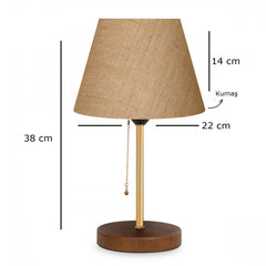 Lampe à poser Virasta H38cm Bois Marron, Métal Or et Tissu Beige