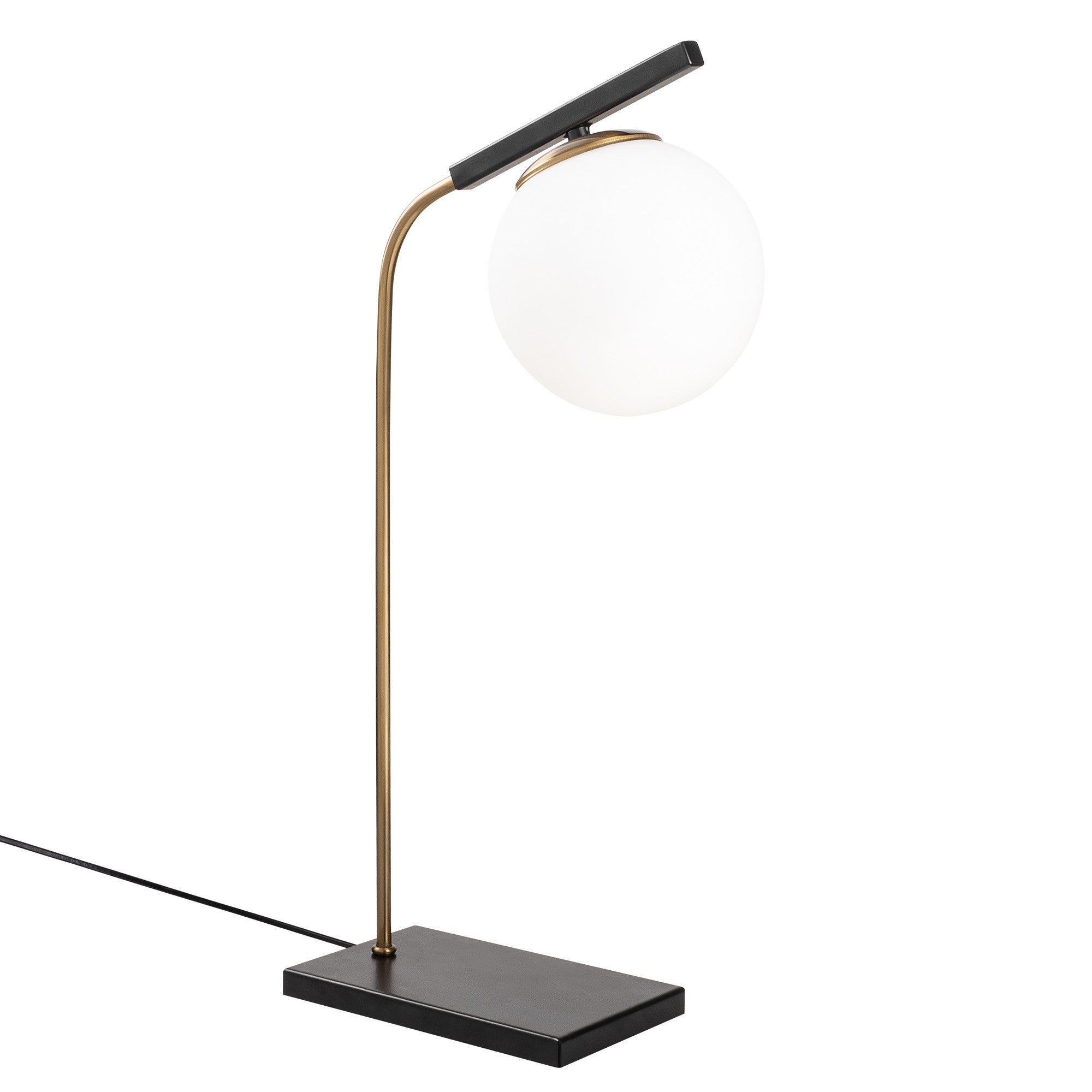 Lampe à poser Zoteus H55cm Métal Noir et Or et Verre Blanc