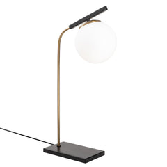 Lampe à poser Zoteus H55cm Métal Noir et Or et Verre Blanc