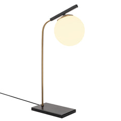 Lampe à poser Zoteus H55cm Métal Noir et Or et Verre Blanc