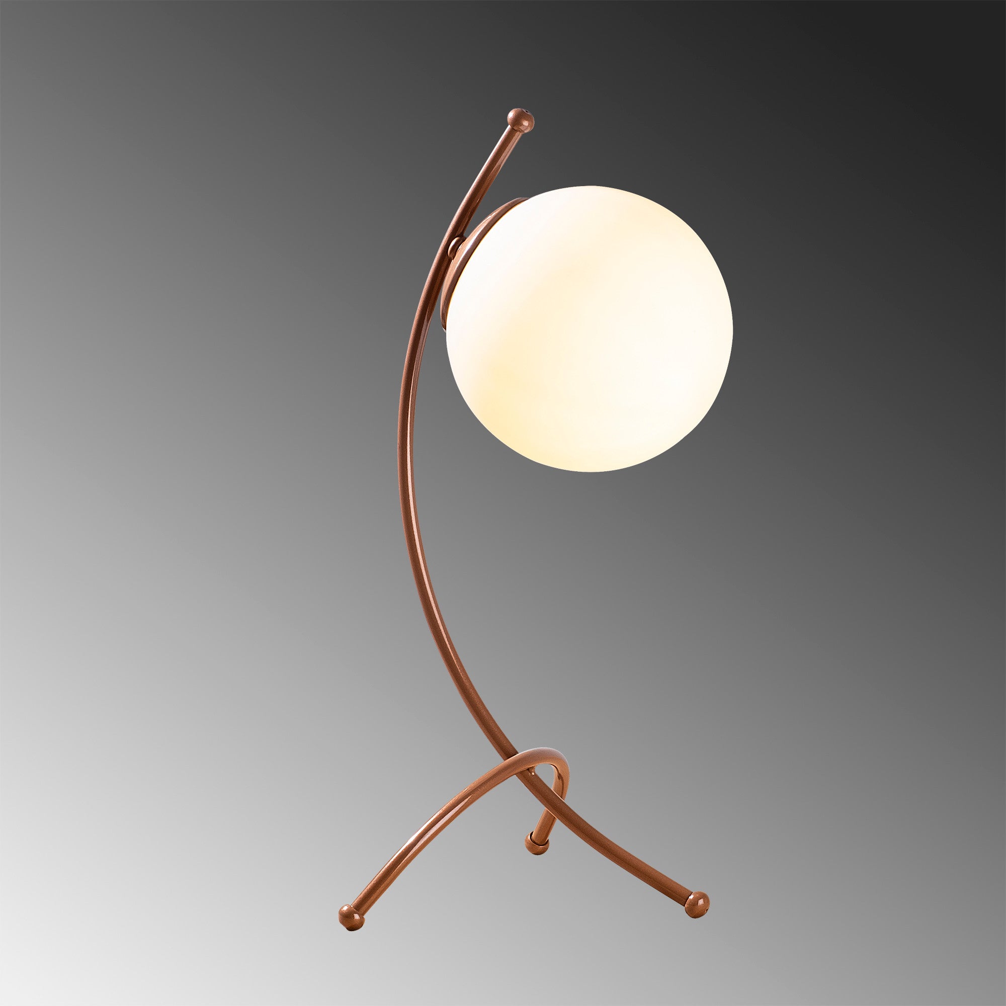 Lampe de table trépied arcs Bulla 43cm Verre Blanc et Métal Or rose