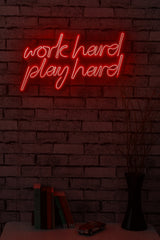 Lettrage mural Lucendi L60,5xH36cm "Work Hard, Play Hard" Néon Rouge