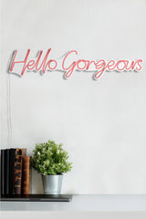 Lettrage mural Lucendi L75xH18cm "Hello Gorgeous" Néon Rose