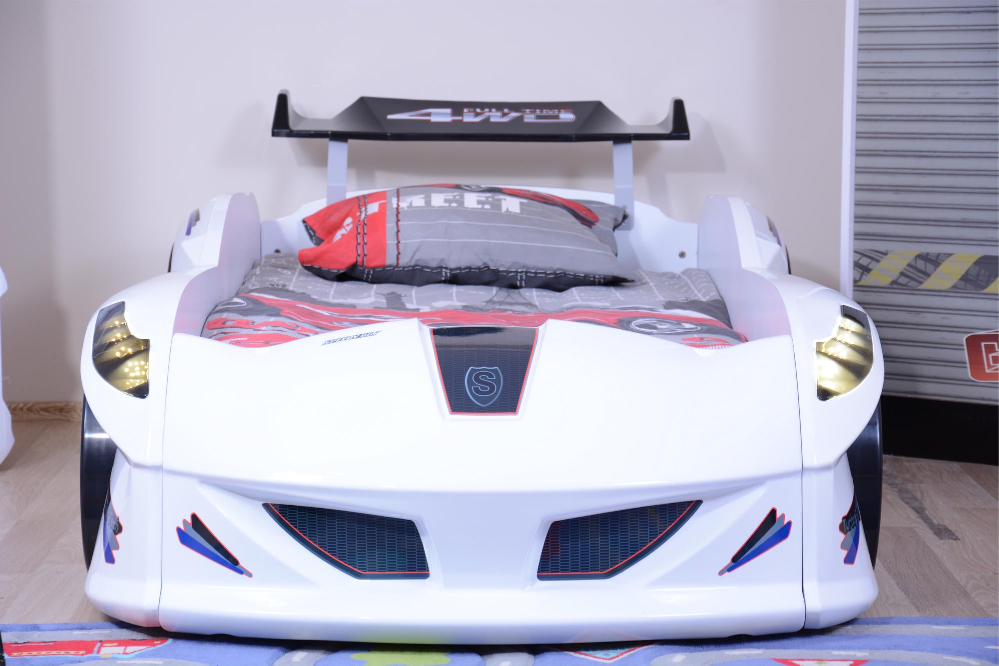 Lit d'enfant voiture de course Acura 90x190cm Blanc avec LED