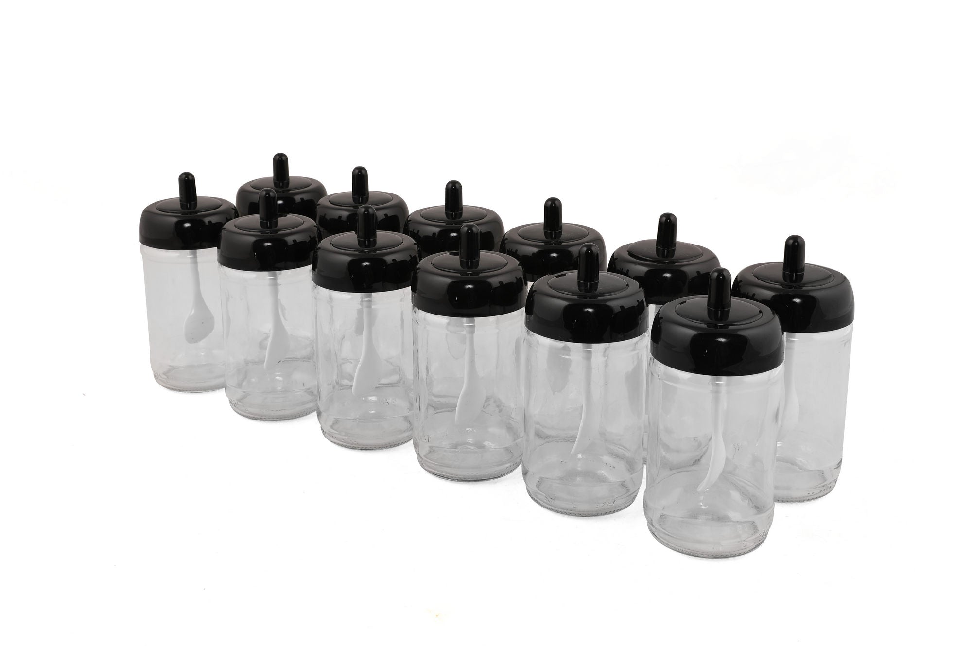 Lot de 12 pots d'épices couvercle avec cuillère Lionash H13cm Verre Transparent