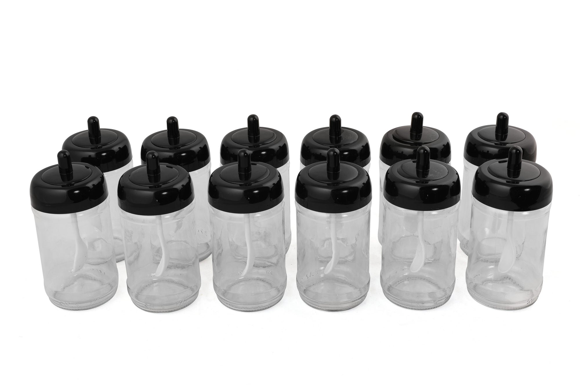 Lot de 12 pots d'épices couvercle avec cuillère Lionash H13cm Verre Transparent