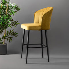 Lot de 2 chaises de bar Iria Velours Jaune et Métal Noir