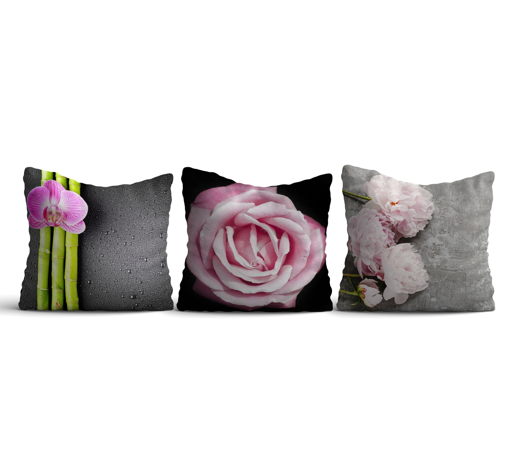 Lot de 3 coussins Hourria 43x43cm Tissu Impression Rose