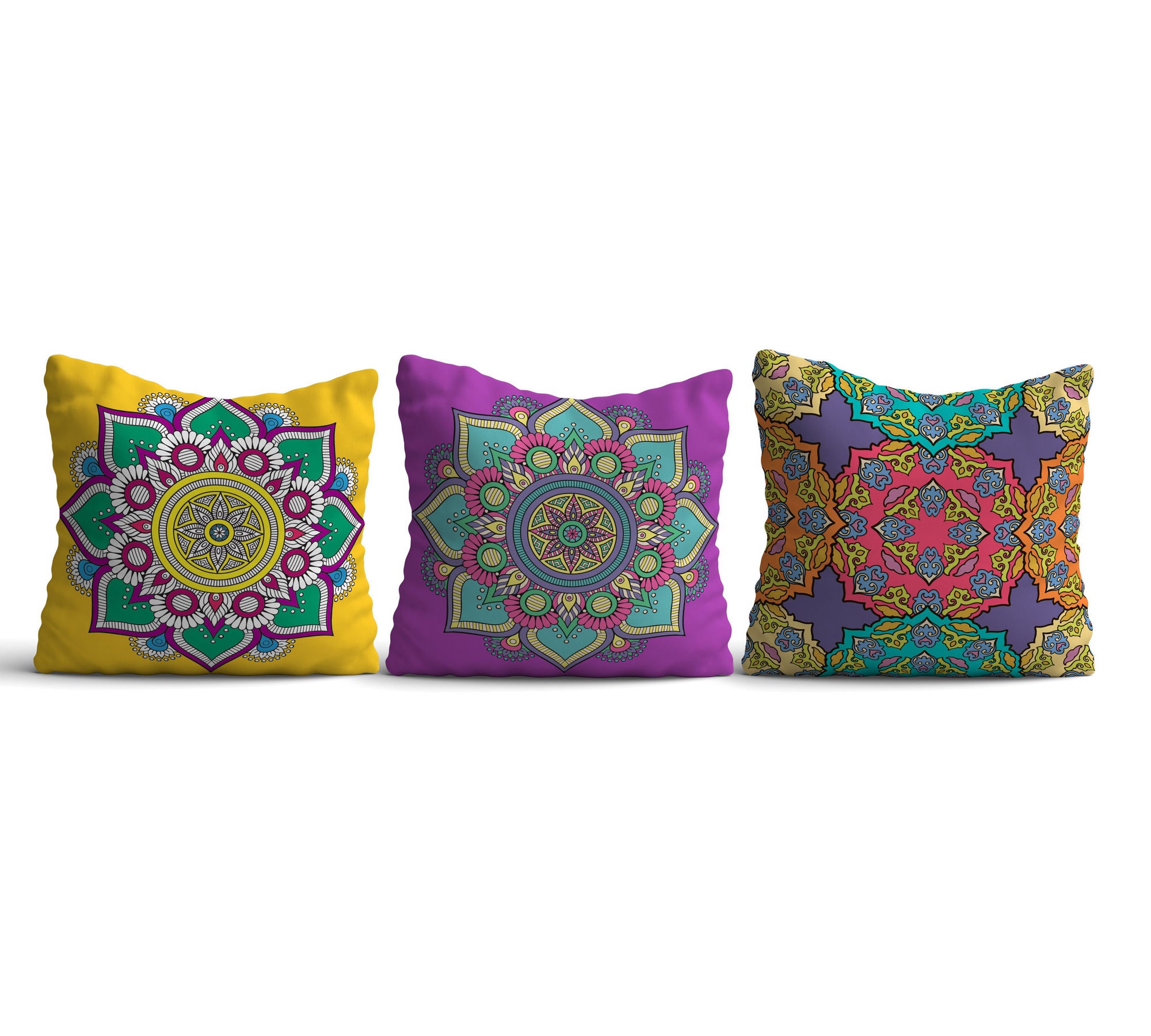 Lot de 3 coussins Olympas 43x43cm Motif Boho Multicolore