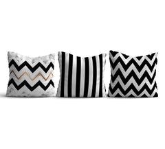 Lot de 3 coussins Ovide 43x43cm Motif Géométrique Noir, Blanc et Or