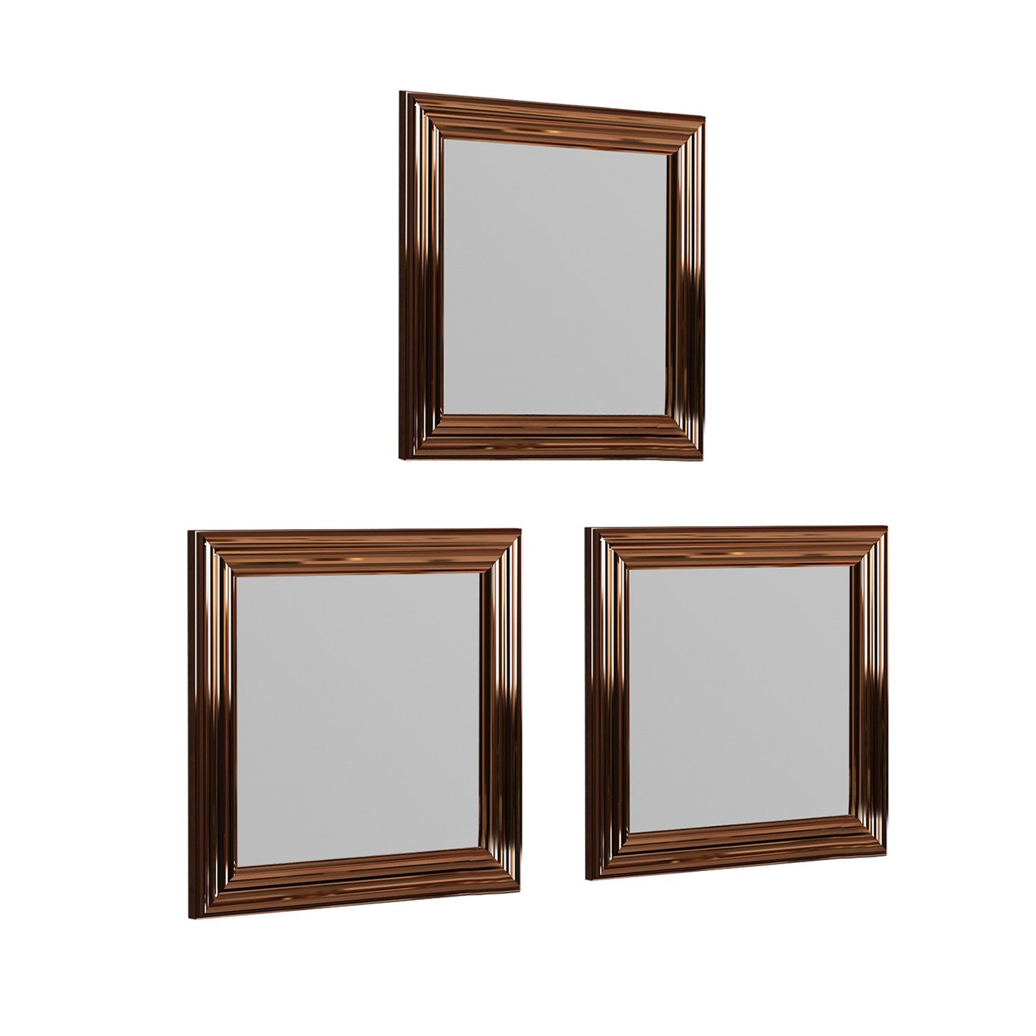 Lot de 3 miroirs murales Kafka 40x40cm Bois Bronze