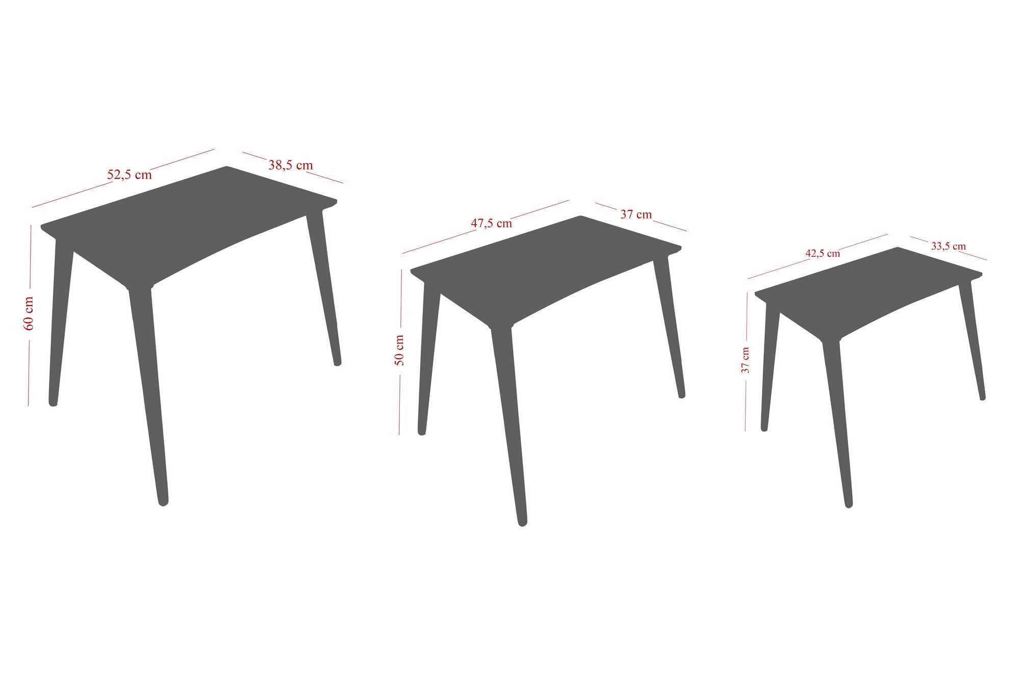 Lot de 3 table Rectangulaire Sitchas Bois Noir marbre