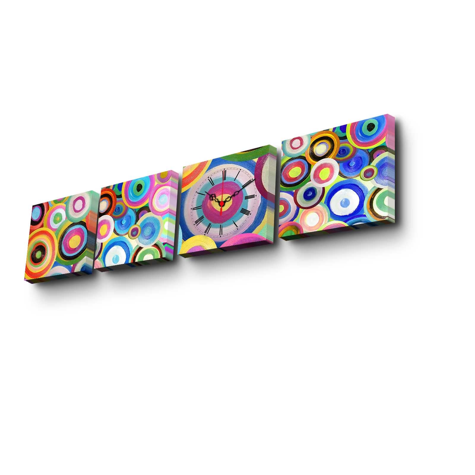 Lot de 3 tableaux et 1 tableau horloge Nimus L19xH19cm Motif Circulaire abstrait Multicolore