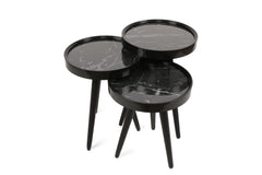 Lot de 3 tables rondes Sitchas Bois Noir Marbre