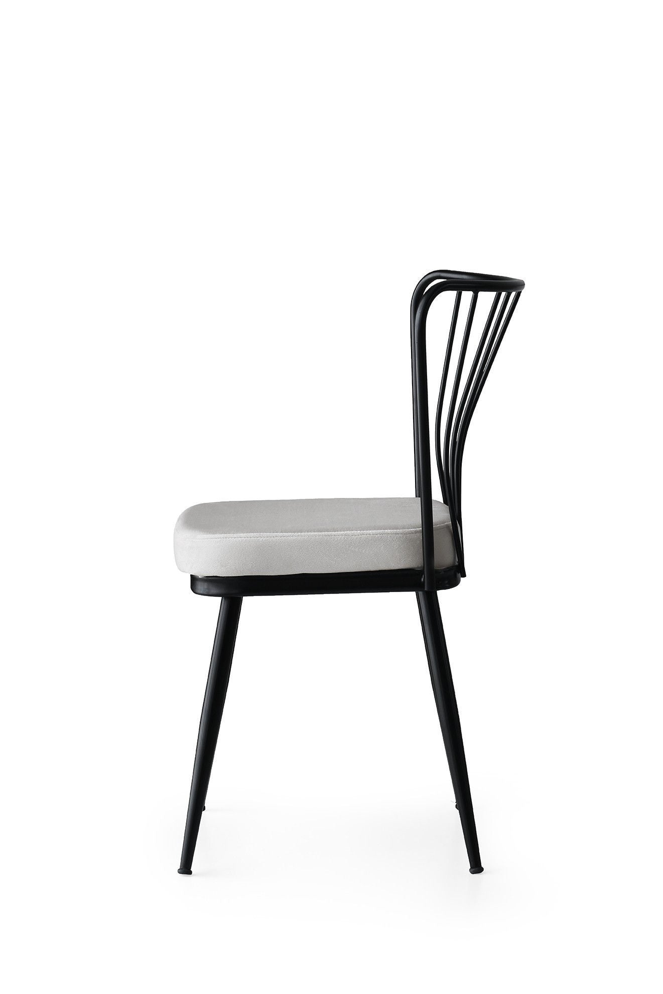 Lot de 4 chaises bistrot Gino Métal Noir et Velours Blanc