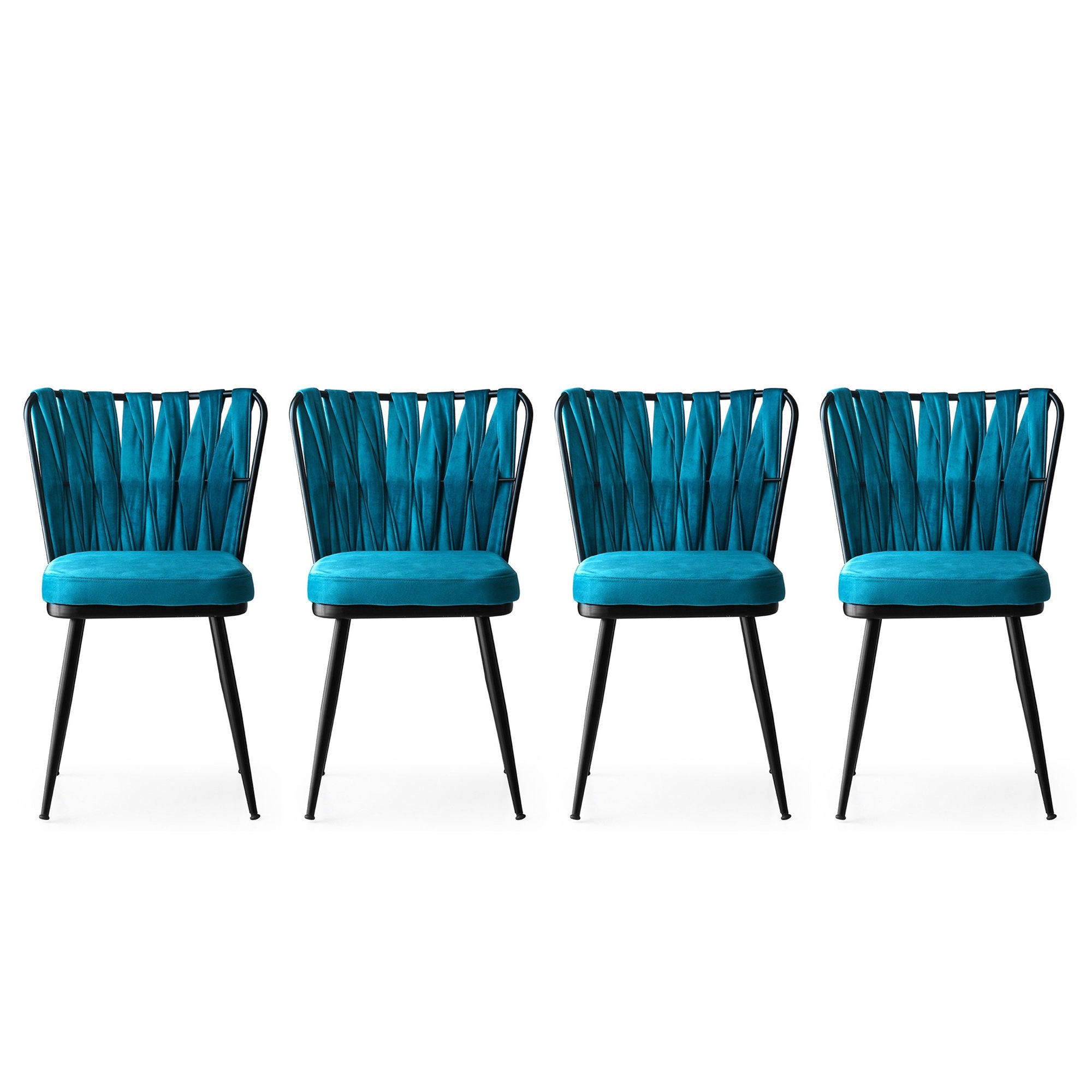 Lot de 4 chaises Scribe Métal Noir et Velours Turquoise