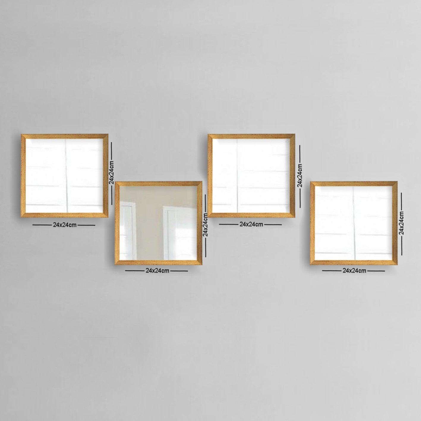 Lot de 4 miroirs encadrés carrés Certa 24x24cm Or