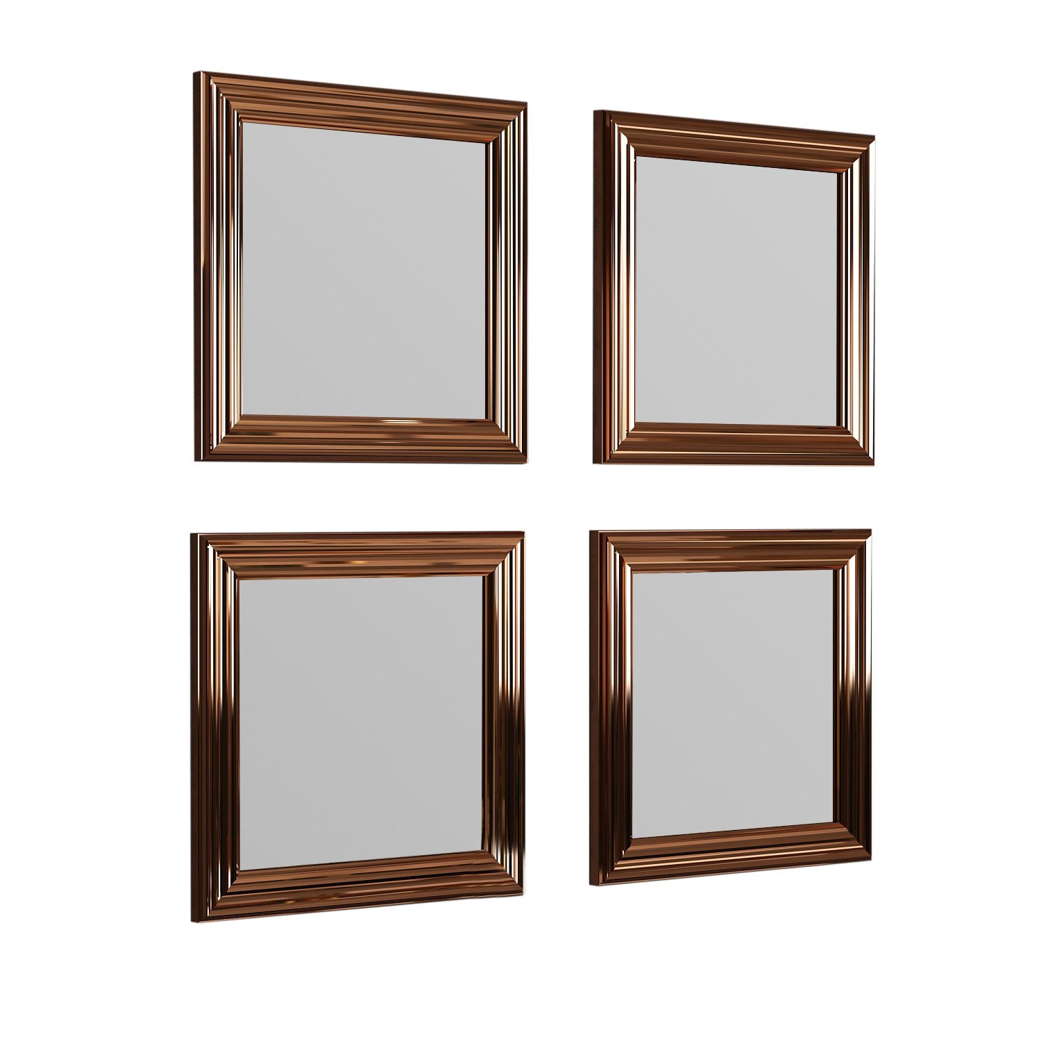 Lot de 4 miroirs murales Kafka 40x40cm Bois Bronze