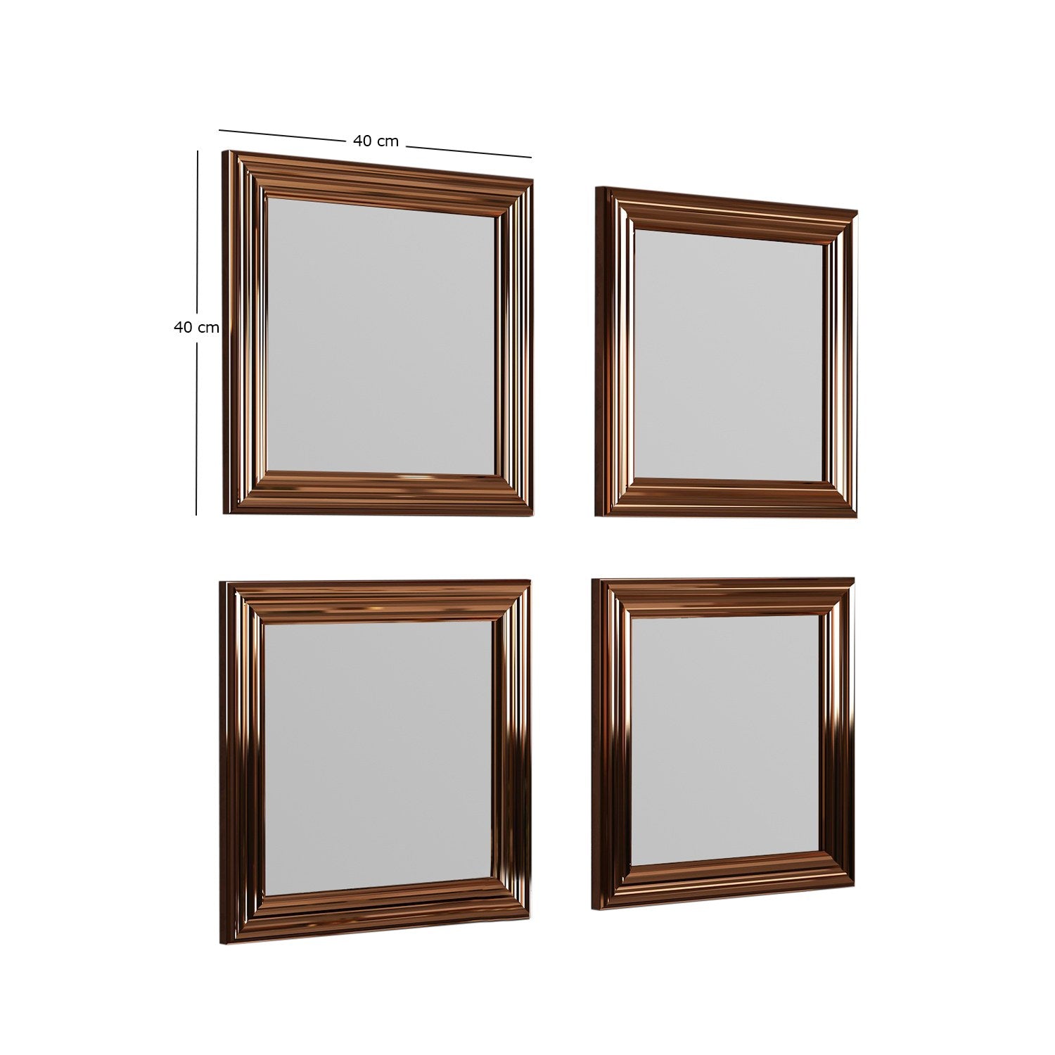 Lot de 4 miroirs murales Kafka 40x40cm Bois Bronze