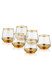 Lot de 6 gobelets Idha 250ml Verre Transparent avec base et liseré Or