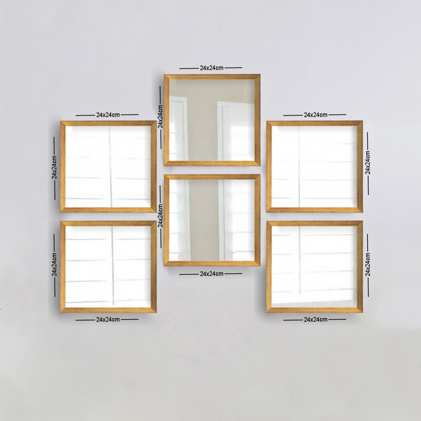 Lot de 6 miroirs encadrés carrés design Certa 24x24cm Or