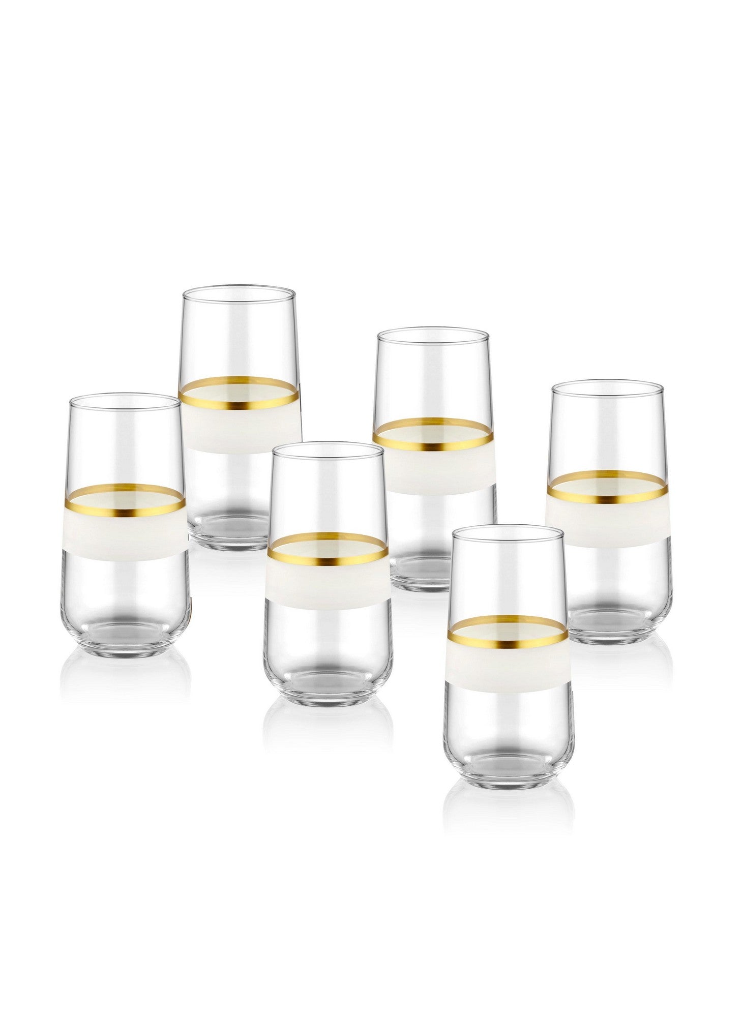 Lot de 6 verres haut Katie Verre Transparent avec bandes Blanc et Or