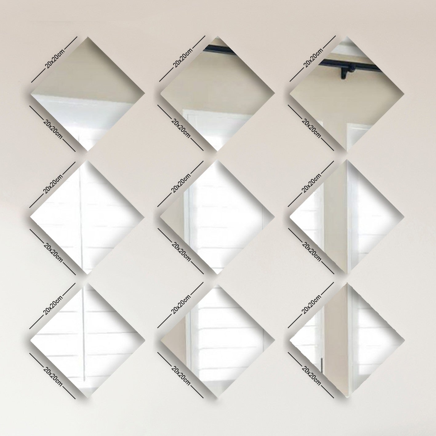 Lot de 9 miroirs losanges en prisme Certa 20x20cm Verre Argent