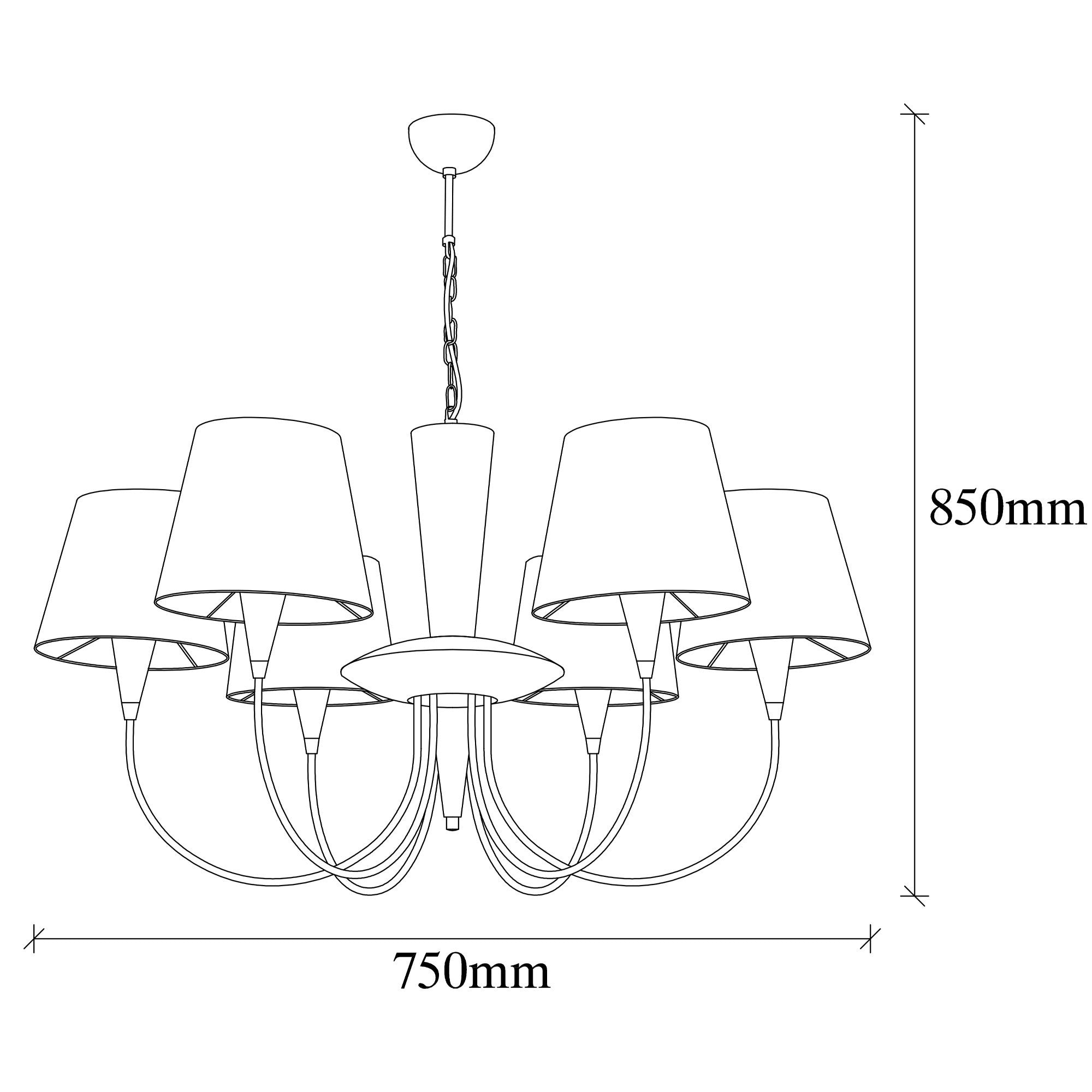 Lustre 6 branches arcs Dangigo D75cm Métal Or antique et Tissu Blanc crème