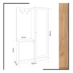 Meuble d'entré avec miroir Hawyse 100cm Blanc et Chêne clair