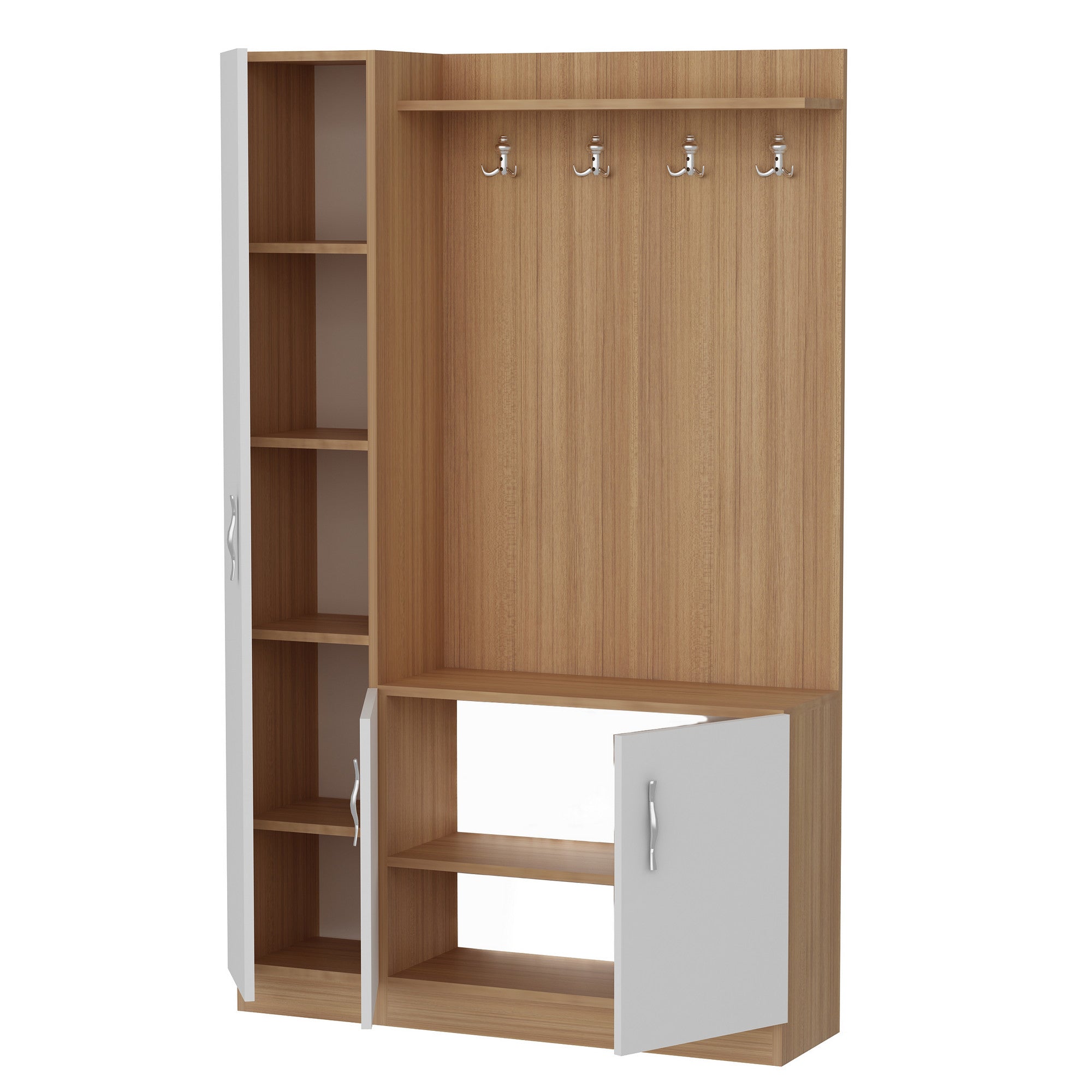 Meuble d'entrée 1 porte à gauche Lilmes L110xH180cm Bois Naturel et Blanc