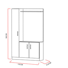 Meuble d'entrée 1 porte à gauche Lilmes L110xH180cm Bois Naturel et Blanc