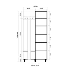 Meuble d'entrée 1 porte Repono L90xH194cm Bois Naturel et Motif Fleurs Blanc et Violet